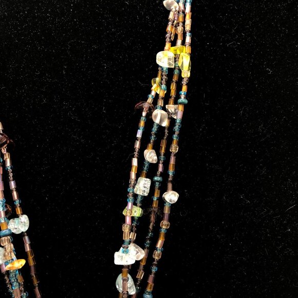 CJ Signed Multistrand Art Glass Necklace – Teardrop Pendant – Boho Statement - Picture 6 of 11